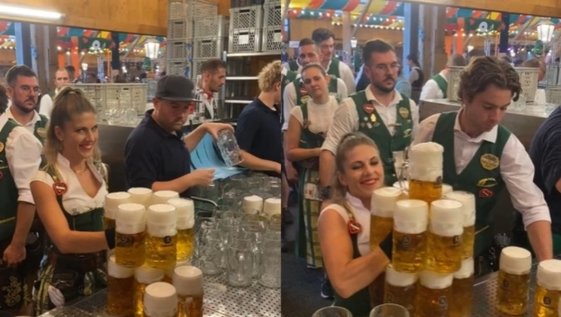  Γερμανία: Τρομερή σερβιτόρα στο Oktoberfest έγινε viral αφού κουβάλησε περισσότερες από δώδεκα μπύρες (Βίντεο)